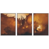 wall26 Framed Canvas Print Wall Art Set Magic Wizard Fighting Mystic Dragon Fantasy & Sci-Fi Fairy Tale Digital Art Pop Art Decorative Landscape for Living Room, Bedroom, Office - 24"x36&quo
