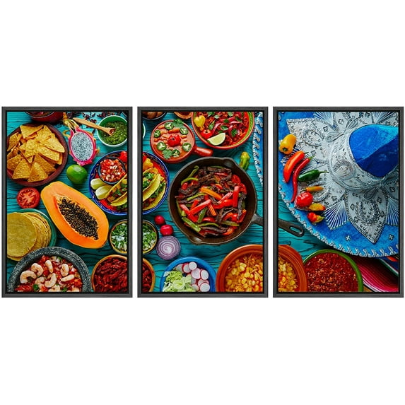 wall26 Framed Canvas Print Wall Art Set Mexican Inspired Food Variety Food Cultural Photography Realism Rustic Landscape Colorful Multicolor Ultra for Living Room, Bedroom, Office - 24"x36"