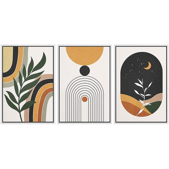 wall26 Framed Canvas Print Wall Art Set Mid-Century Crescent Moon Plant Landscape Nature Abstract Illustrations Modern Art Bohemian Decorative for Living Room, Bedroom, Office - 16"x24"x3 White