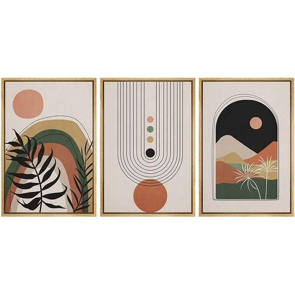 wall26 Framed Canvas Print Wall Art Set Mid-Century Geometric Desert Plant Landscape Nature Abstract Illustrations Modern Art Bohemian Decorative for Living Room, Bedroom, Office - 16"x24"x3 Natural
