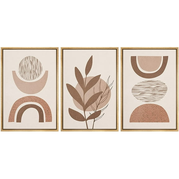 wall26 Framed Canvas Print Wall Art Set Mid-Century Geometric Plant Sketches Nature Abstract Illustrations Modern Art Bohemian Nordic Decorative for Living Room, Bedroom, Office - 16"x24"x3 Natural