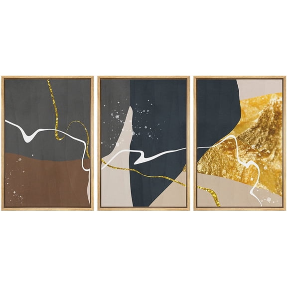 wall26 Framed Canvas Print Wall Art Set Mid-Century Geometric Polygons Abstract Shapes Illustrations Modern Art Bohemian Decorative Multicolor for Living Room, Bedroom, Office - 16"x24"x3 N
