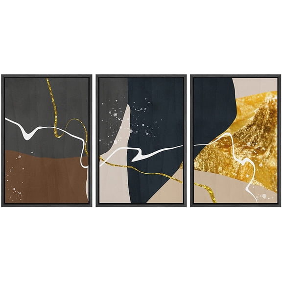 wall26 Framed Canvas Print Wall Art Set Mid-Century Geometric Polygons Abstract Shapes Illustrations Modern Art Bohemian Decorative Multicolor for Living Room, Bedroom, Office - 16"x24"x3 B