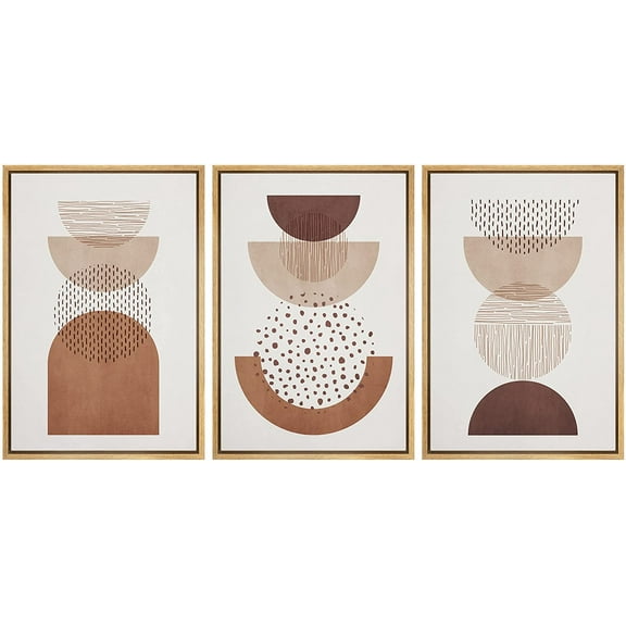 wall26 Framed Canvas Print Wall Art Set Mid-Century Geometric Semi-Circle Collage Nature Abstract Illustrations Modern Art Bohemian Decorative for Living Room, Bedroom, Office - 16"x24"x3 Natural