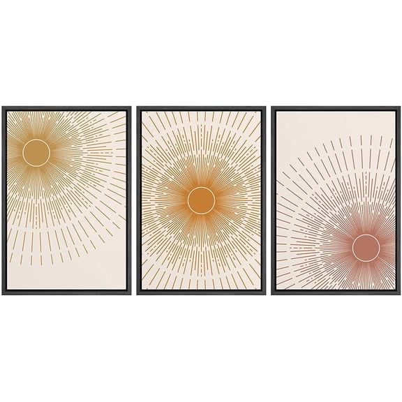 wall26 Framed Canvas Print Wall Art Set Mid-Century Ocean Sunset Sun Horizon Nature Abstract Illustrations Modern Art Bohemian Decorative for Living Room, Bedroom, Office - 24"x36"x3 Black