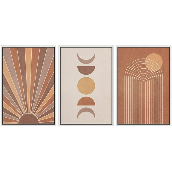 wall26 Framed Canvas Print Wall Art Set Mid-Century Ocean Sunset Sun Horizon Nature Abstract Illustrations Modern Art Bohemian Decorative for Living Room, Bedroom, Office - 24"x36"x3 White