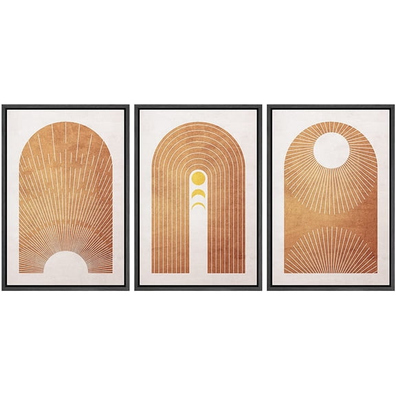 wall26 Framed Canvas Print Wall Art Set Mid-Century Ocean Sunset Sun Horizon Nature Abstract Illustrations Modern Art Bohemian Decorative for Living Room, Bedroom, Office - 24"x36"x3 Black