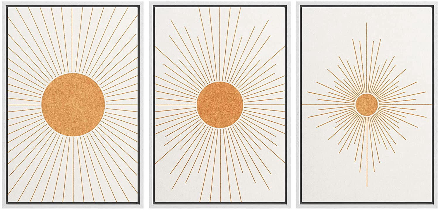 wall26 Framed Canvas Print Wall Art Set Mid-Century Ocean Sunset Sun ...