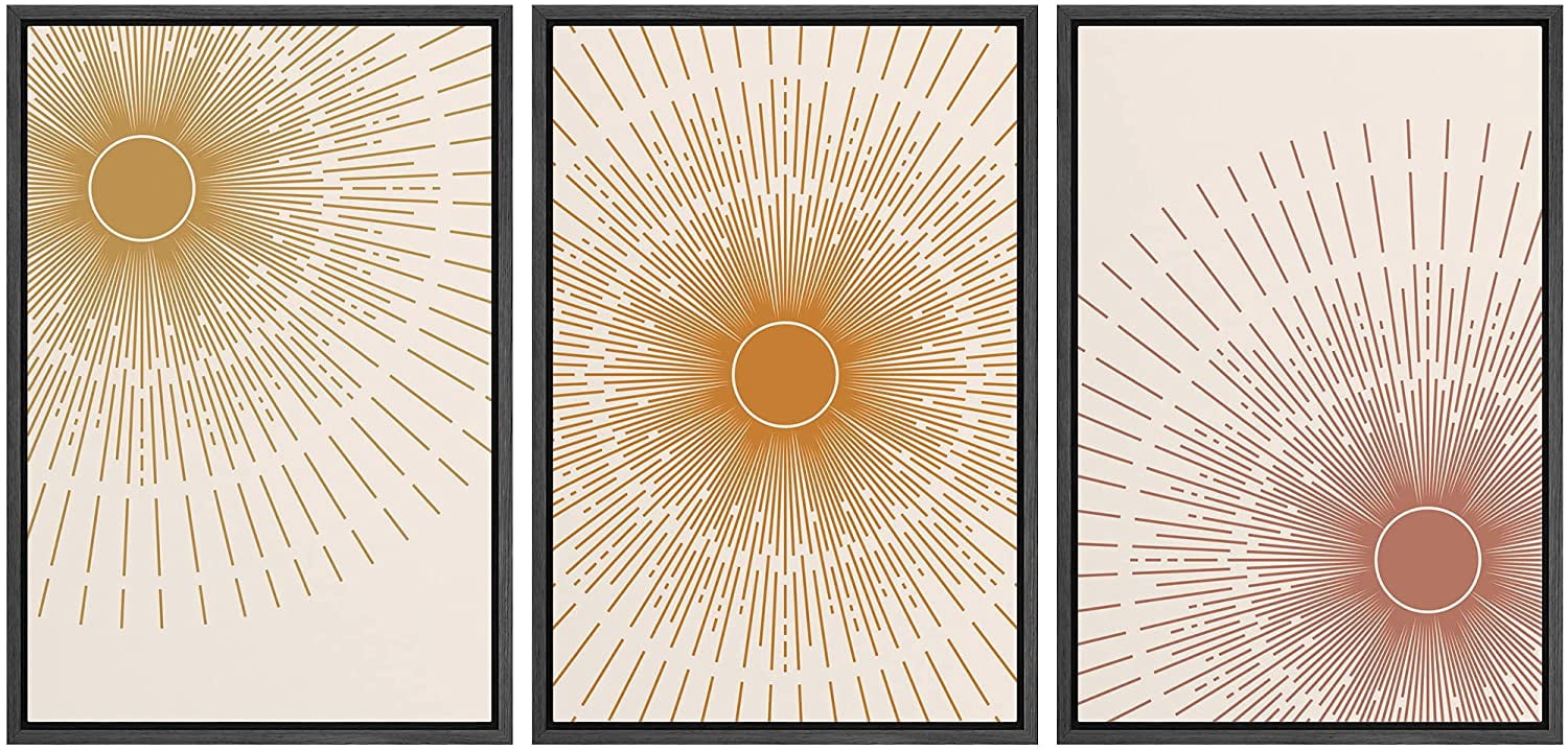 wall26 Framed Canvas Print Wall Art Set Mid-Century Ocean Sunset Sun ...