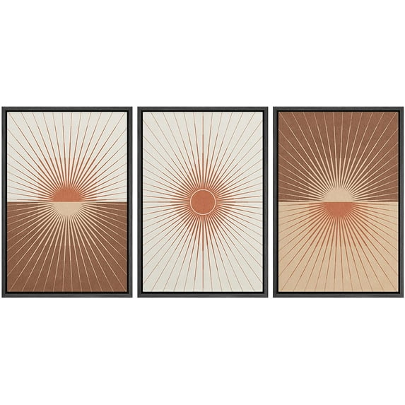 wall26 Framed Canvas Print Wall Art Set Mid-Century Ocean Sunset Sun Horizon Nature Abstract Illustrations Modern Art Bohemian Decorative for Living Room, Bedroom, Office - 24"x36"x3 Black