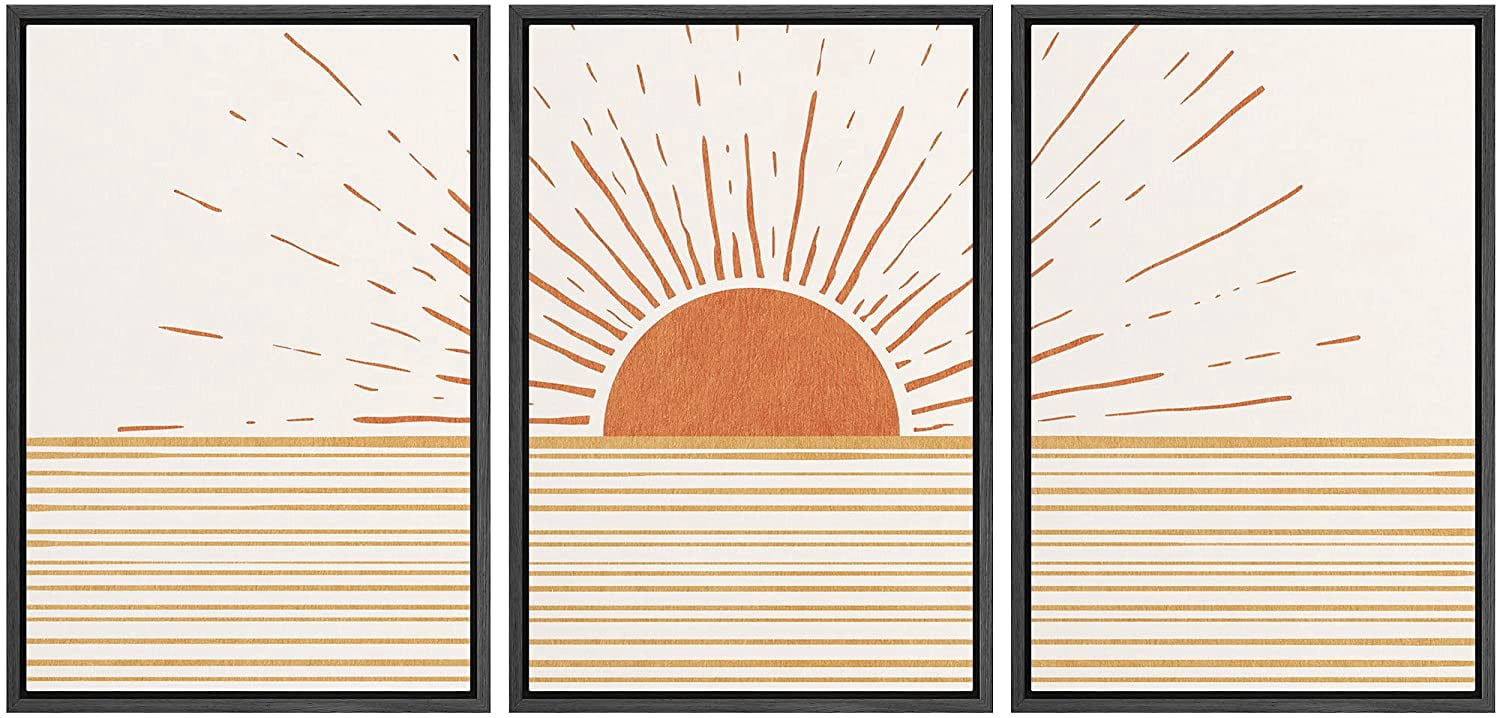 wall26 Framed Canvas Print Wall Art Set Mid-Century Ocean Sunset Sun ...