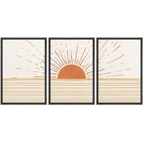 wall26 Framed Canvas Print Wall Art Set Mid-Century Ocean Sunset Sun Horizon Nature Abstract Illustrations Modern Art Bohemian Decorative for Living Room, Bedroom, Office - 24"x36"x3 Black