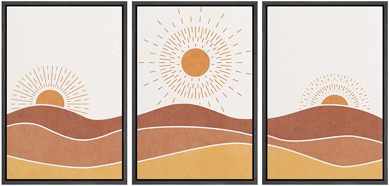 wall26 Framed Canvas Print Wall Art Set Mid-Century Ocean Sunset Sun ...