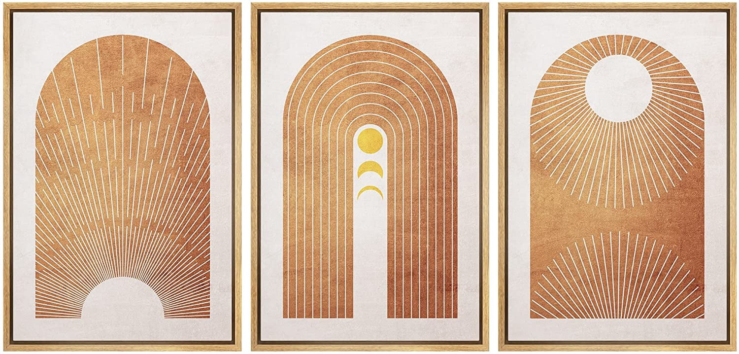 wall26 Framed Canvas Print Wall Art Set Mid-Century Ocean Sunset Sun ...