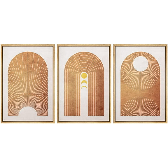 wall26 Framed Canvas Print Wall Art Set Mid-Century Ocean Sunset Sun Horizon Nature Abstract Illustrations Modern Art Bohemian Decorative for Living Room, Bedroom, Office - 16"x24"x3 Natura