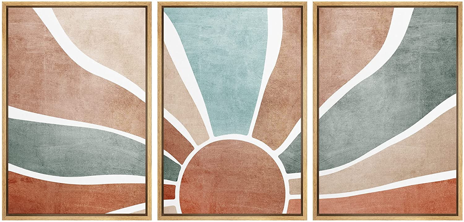 wall26 Framed Canvas Print Wall Art Set Mid-Century Ocean Sunset Sun ...
