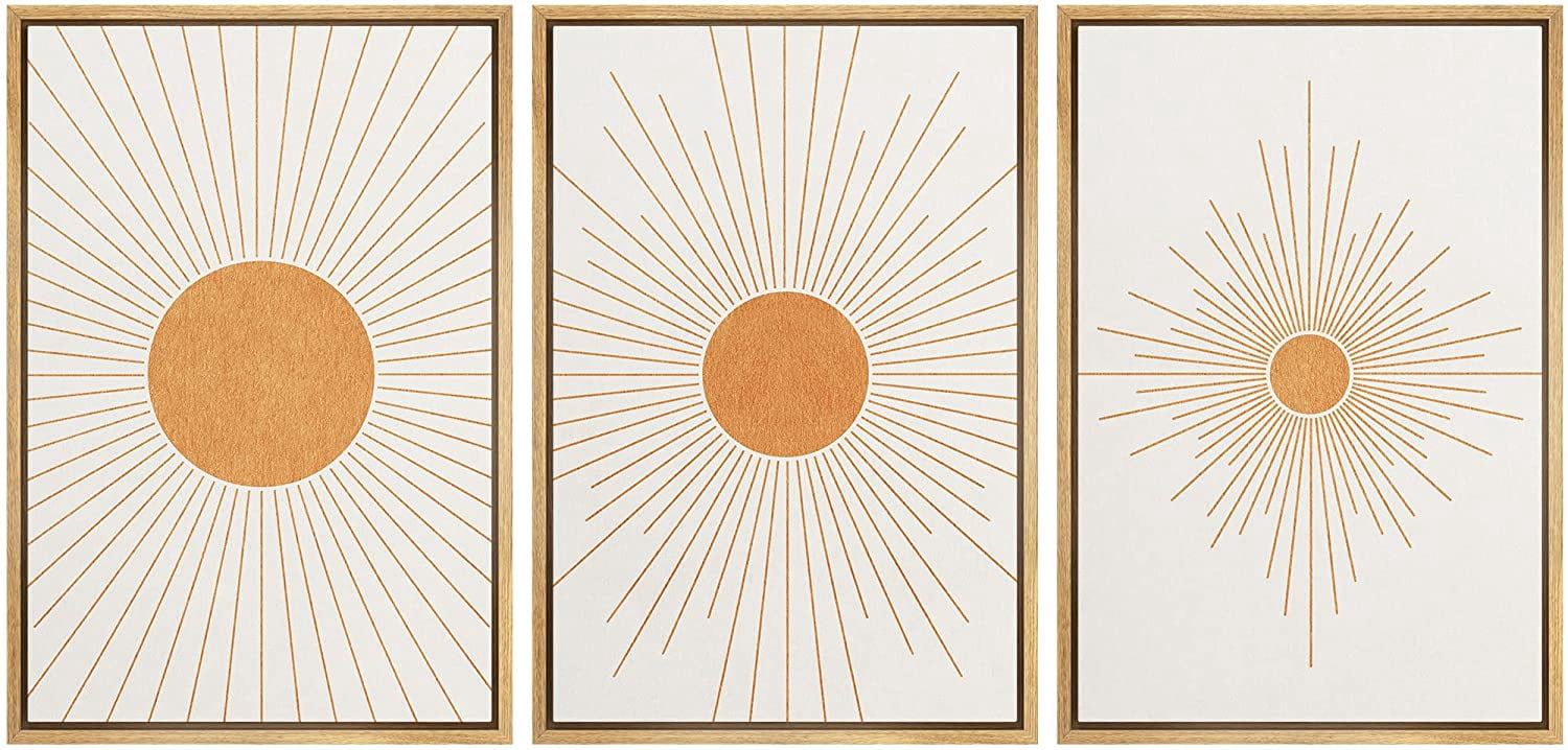 wall26 Framed Canvas Print Wall Art Set Mid-Century Ocean Sunset Sun ...