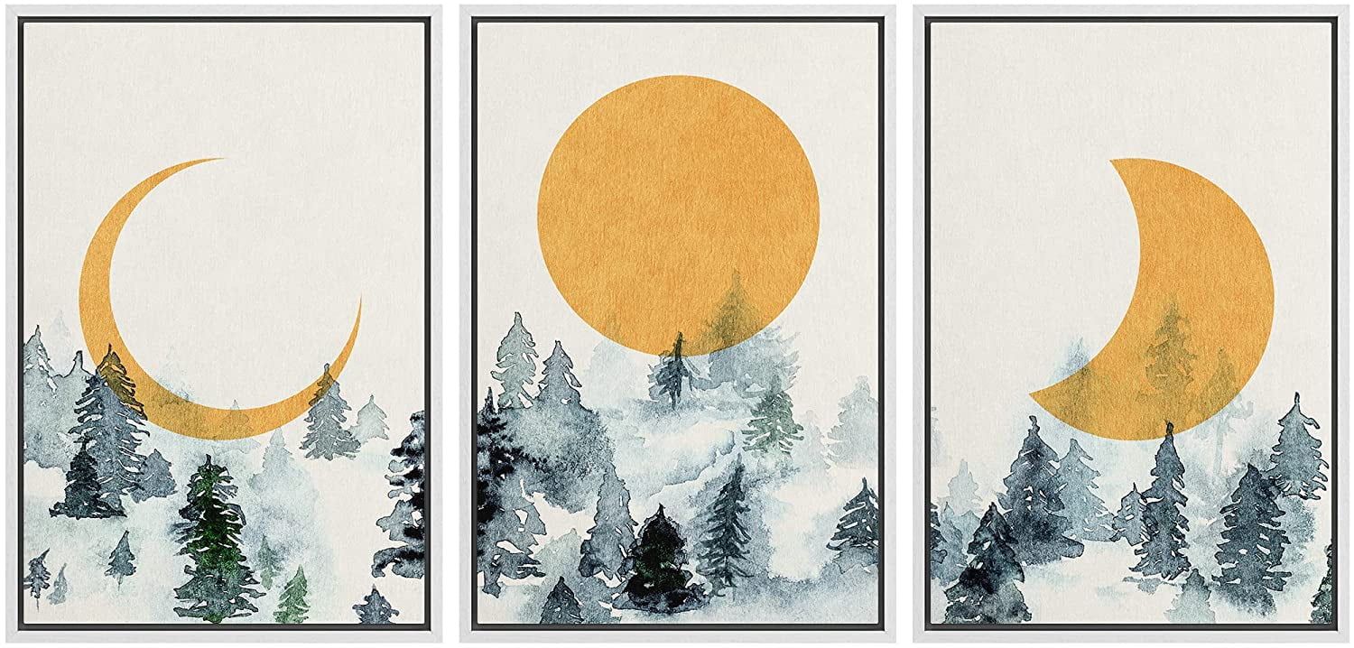 wall26 Framed Canvas Print Wall Art Set Mid-Century Ocean Sunset Sun ...