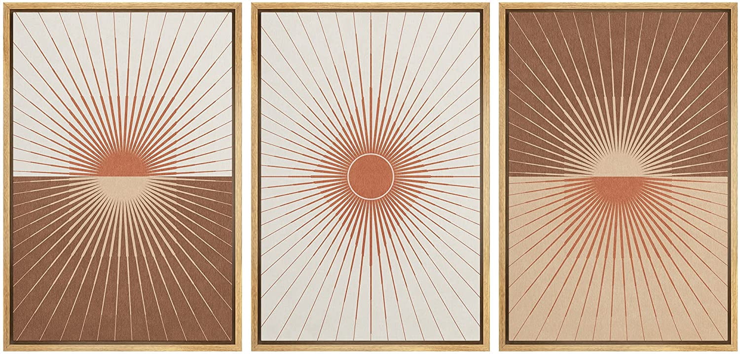 wall26 Framed Canvas Print Wall Art Set Mid-Century Ocean Sunset Sun ...