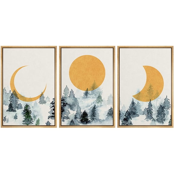 wall26 Framed Canvas Print Wall Art Set Mid-Century Ocean Sunset Sun Horizon Nature Abstract Illustrations Modern Art Bohemian Decorative for Living Room, Bedroom, Office - 24"x36"x3 Natura
