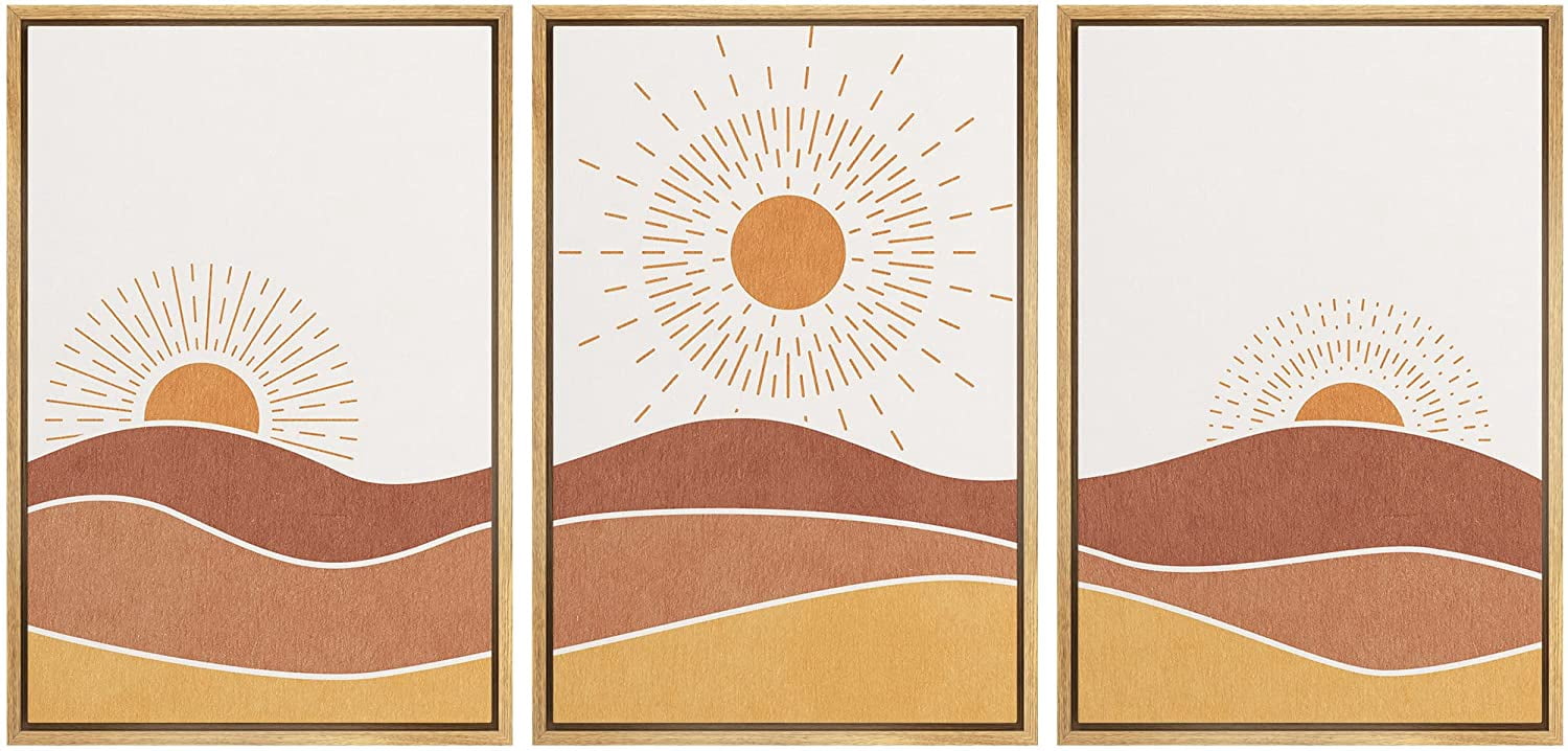 wall26 Framed Canvas Print Wall Art Set Mid-Century Ocean Sunset Sun ...