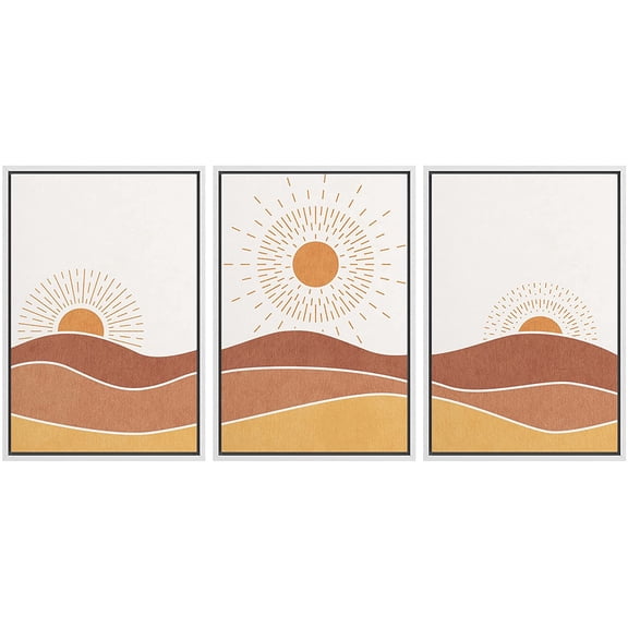 wall26 Framed Canvas Print Wall Art Set Mid-Century Ocean Sunset Sun Horizon Nature Abstract Illustrations Modern Art Bohemian Decorative for Living Room, Bedroom, Office - 24"x36"x3 White