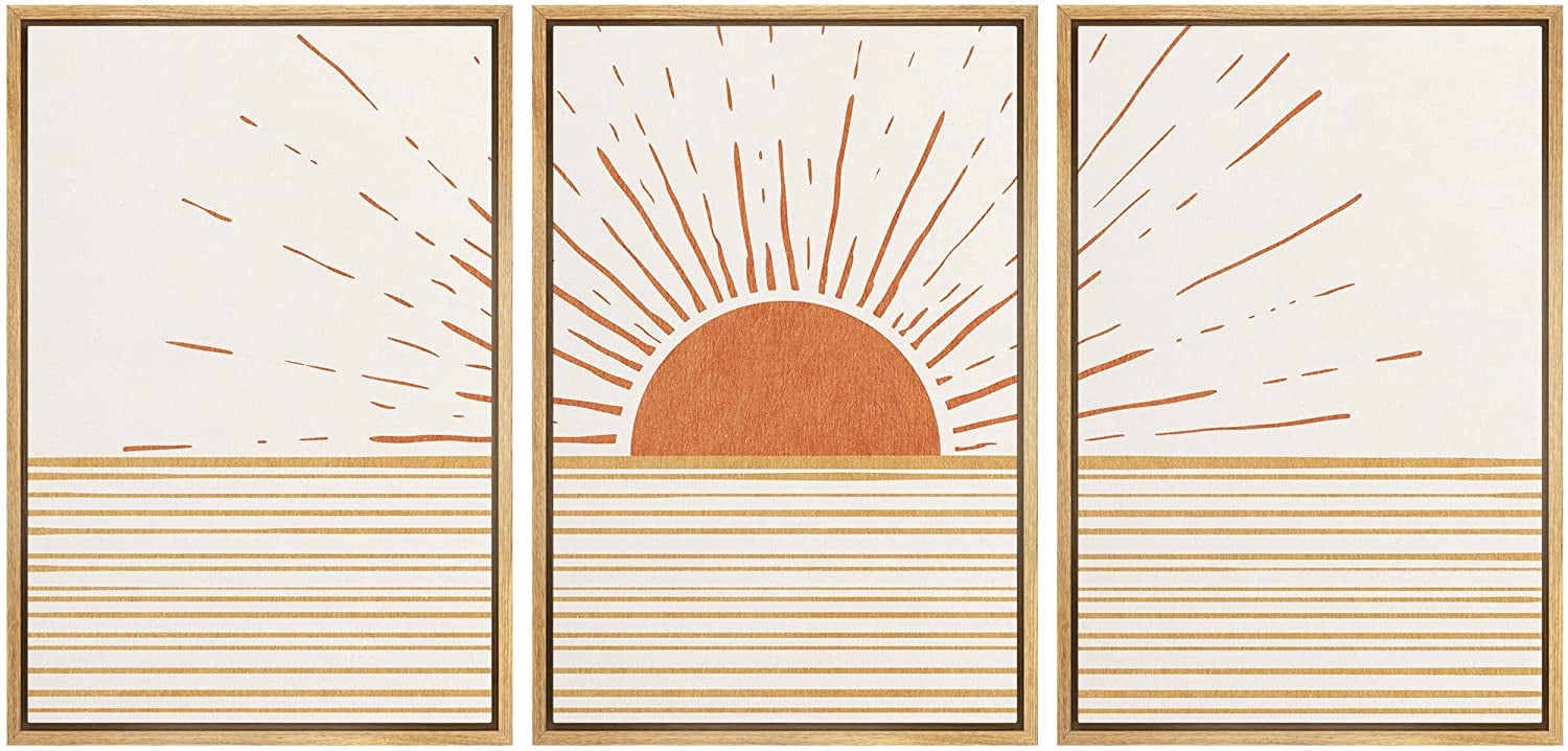 wall26 Framed Canvas Print Wall Art Set Mid-Century Ocean Sunset Sun ...