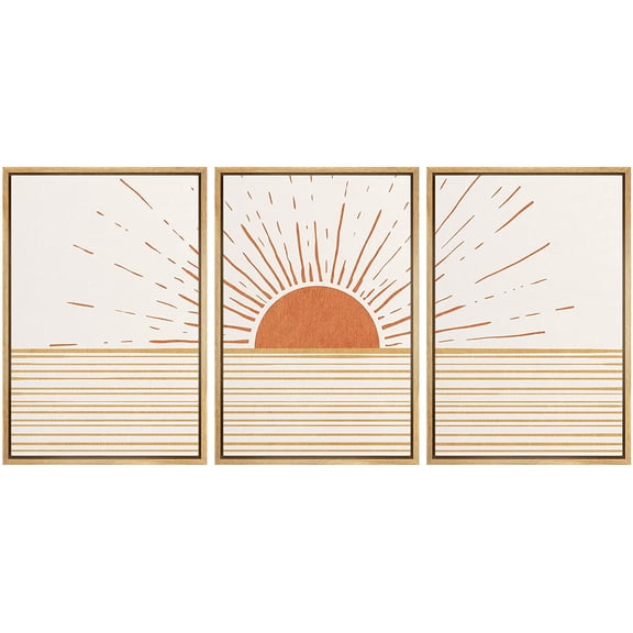 wall26 Framed Canvas Print Wall Art Set Mid-Century Ocean Sunset Sun Horizon Nature Abstract Illustrations Modern Art Bohemian Decorative for Living Room, Bedroom, Office - 16"x24"x3 Natura