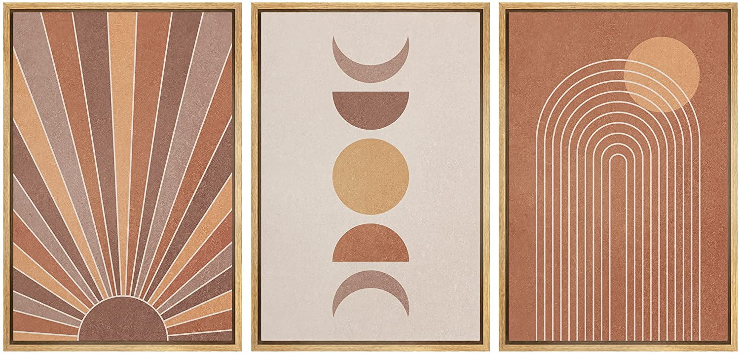 wall26 Framed Canvas Print Wall Art Set Mid-Century Ocean Sunset Sun ...