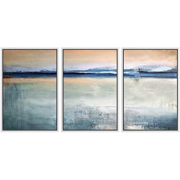 wall26 Framed Canvas Print Wall Art Set Minimal Blue Paint Stroke Landscape Abstract Shapes Illustrations Modern Art Decorative Multicolor Chic for Living Room, Bedroom, Office - 24"x36"x3