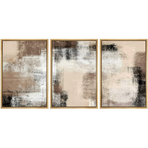 wall26 Framed Canvas Print Wall Art Set Minimal Brown Color Block Landscape Abstract Shapes Illustrations Modern Art Decorative Multicolor Chic for Living Room, Bedroom, Office - 24"x36"x3