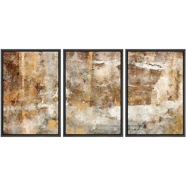 wall26 Framed Canvas Print Wall Art Set Minimal Brown Paint Stroke Landscape Abstract Shapes Illustrations Modern Art Decorative Multicolor Chic for Living Room, Bedroom, Office - 24&quot;x36&quot;x3