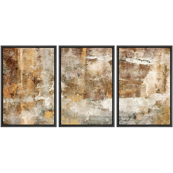 wall26 Framed Canvas Print Wall Art Set Minimal Brown Paint Stroke Landscape Abstract Shapes Illustrations Modern Art Decorative Multicolor Chic for Living Room, Bedroom, Office - 16"x24"x3