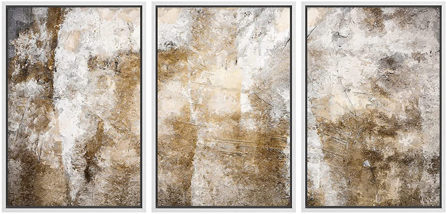 wall26 Framed Canvas Print Wall Art Set Minimal Brown White Paint ...
