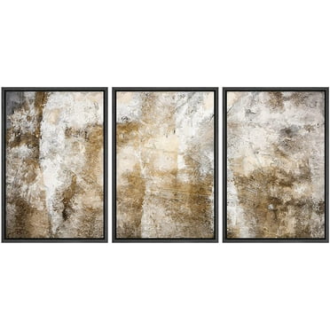 wall26 Framed Canvas Print Wall Art Set Minimal Brown White Paint Stroke Collage Abstract Shapes Illustrations Modern Art Decorative Multicolor for Living Room, Bedroom, Office - 24&quot;x36&quot;x3