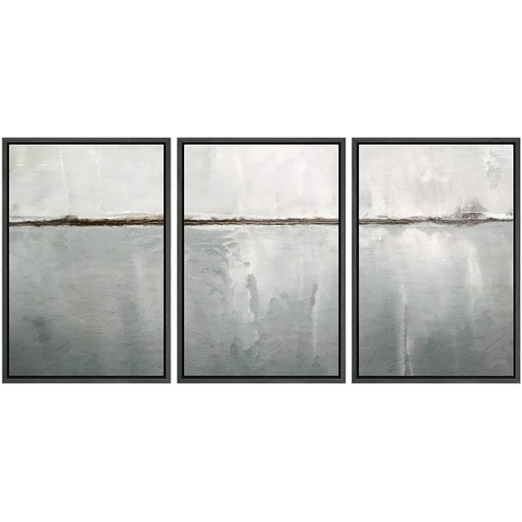 wall26 Framed Canvas Print Wall Art Set Minimal Gray Paint Stroke Landscape Abstract Shapes Illustrations Modern Art Decorative Multicolor Chic for Living Room, Bedroom, Office - 16"x24"x3