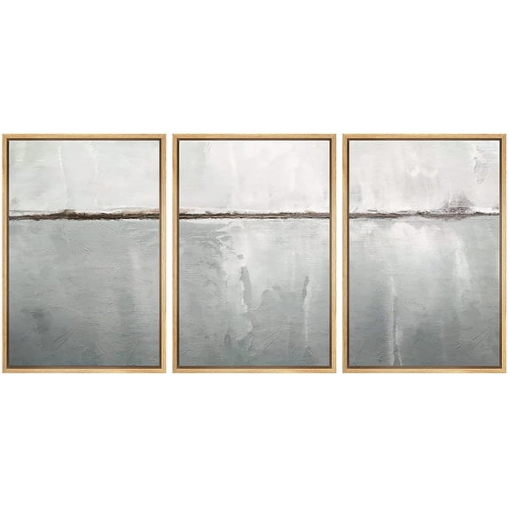 wall26 Framed Canvas Print Wall Art Set Minimal Gray Paint Stroke Landscape Abstract Shapes Illustrations Modern Art Decorative Multicolor Chic for Living Room, Bedroom, Office - 16"x24"x3