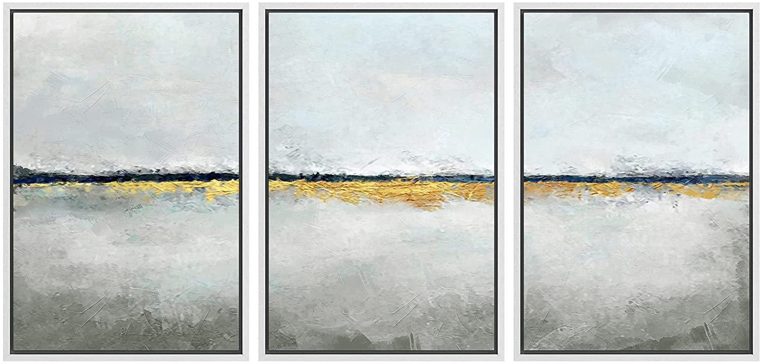 wall26 Framed Canvas Print Wall Art Set Minimal Pastel Blue Gold Paint ...