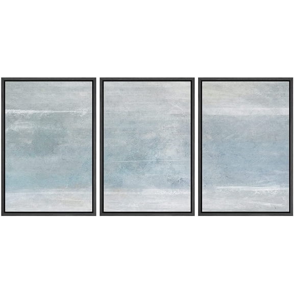 wall26 Framed Canvas Print Wall Art Set Minimal Pastel Blue Paint Stroke Landscape Abstract Shapes Illustration Modern Art Decorative Multicolor for Living Room, Bedroom, Office - 16"x24"x3