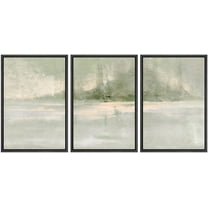 wall26 Framed Canvas Print Wall Art Set Minimal Pastel Green Grunge Landscape Abstract Shapes Illustrations Modern Art Decorative Multicolor Chic for Living Room, Bedroom, Office - 16"x24"x