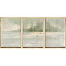 wall26 Framed Canvas Print Wall Art Set Minimal Pastel Green Grunge Landscape Abstract Shapes Illustrations Modern Art Decorative Multicolor Chic for Living Room, Bedroom, Office - 24&quot;x36&quot;x