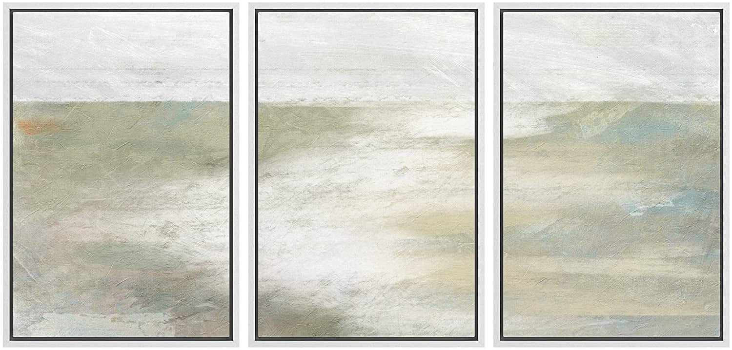wall26 Framed Canvas Print Wall Art Set Minimal Teal Tan Paint Stroke ...