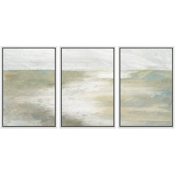 wall26 Framed Canvas Print Wall Art Set Minimal Teal Tan Paint Stroke Landscape Abstract Shapes Illustrations Modern Art Decorative for Living Room, Bedroom, Office - 16"x24"x 3 White