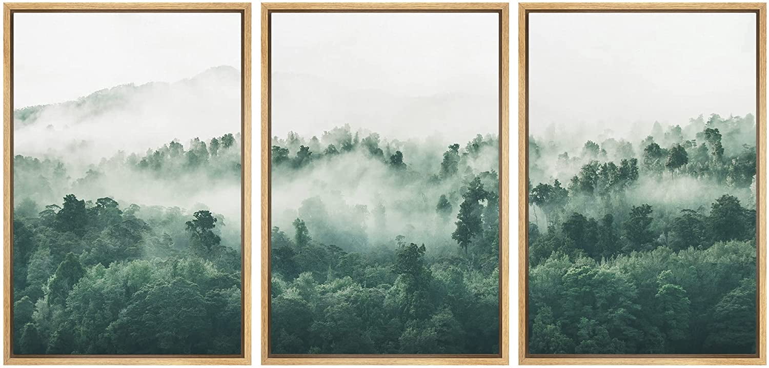 wall26 Framed Canvas Print Wall Art Set Misty Foggy Mountain Forest ...