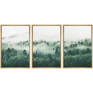 wall26 Framed Canvas Print Wall Art Set Misty Foggy Mountain Forest Trees Nature Wilderness Photography Realism Rustic Landscape Colorful Cool for Living Room, Bedroom, Office - 16&quot;x24&quot;x3 N
