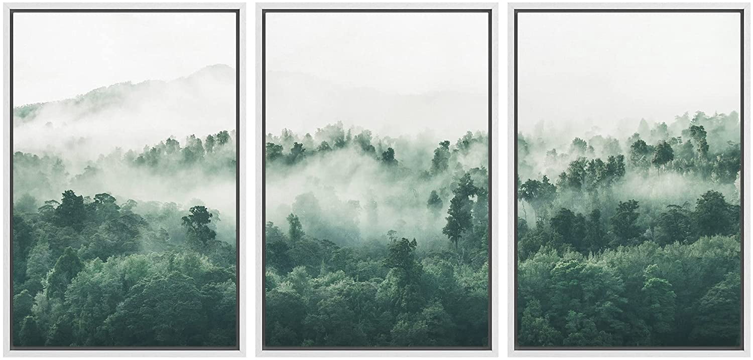 wall26 Framed Canvas Print Wall Art Set Misty Foggy Mountain Forest ...
