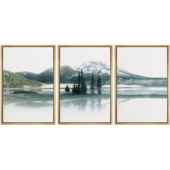 wall26 Framed Canvas Print Wall Art Set Misty Mountain Range Forest Lake Nature Wilderness Photography Realism Rustic Landscape Colorful Cool for Living Room, Bedroom, Office - 16"x24"x3 Na