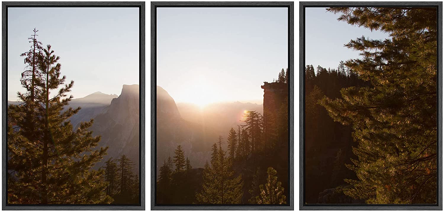 wall26 Framed Canvas Print Wall Art Set Mountain Forest Landscape with ...