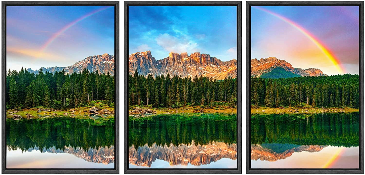 wall26 Framed Canvas Print Wall Art Set Mountain Range Forest Lake ...