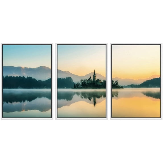 wall26 Framed Canvas Print Wall Art Set Mountain Range Forest Lake Sunset Nature Wilderness Photography Realism Rustic Landscape Colorful Cool for Living Room, Bedroom, Office - 24"x36"x3 W